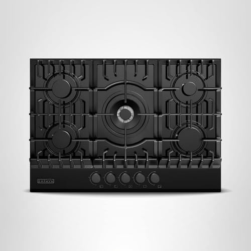 Empava 30 Inch Built-in Gas Cooktop with 5 Sealed SABAF Burners, Black Tempered Glass Surface, LPG/NG Convertible, Flame Failure Protection, Dishwasher Safe Grates