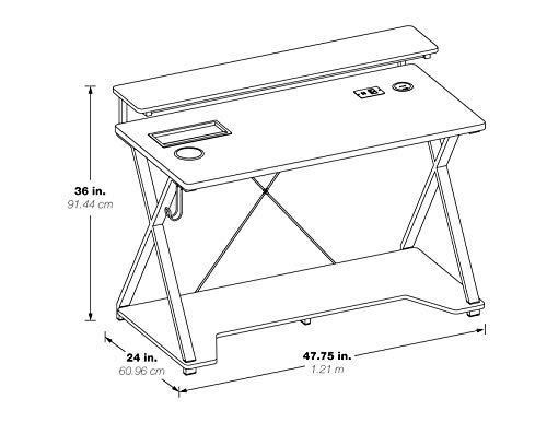 OSP Home Furnishings Checkpoint Ghost Battlestation Gaming Desk with RGB LED Lights, Black