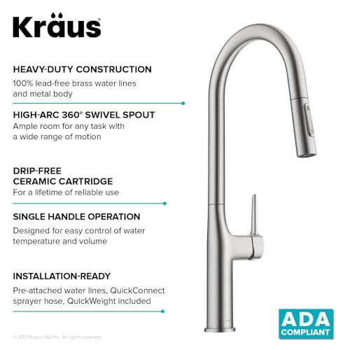 KRAUS Oletto Tall Modern Pull-Down Single Handle Kitchen Faucet in Spot Free Stainless Steel, KPF-3101SFS