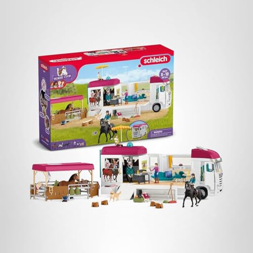 Schleich Horse Club - 227PC Lisa Transporter Playset – Horse Toy Trailer Set with Family, 3 Horses, Dog, Grooming Station & Rooftop Pool for Real Water Play – Realistic Toys for Kids Ages 5+ | 42619