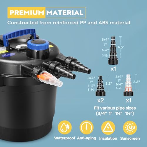 VIVOHOME Bio Pressure Pond Filter with 13W Light, Flow 2380GPH for Koi Ponds up to 800 Gallons with VIVOHOME 120W 2700GPH Submersible Water Pump with 180° Adjustable Water Outlet, 15.1ft High Lift