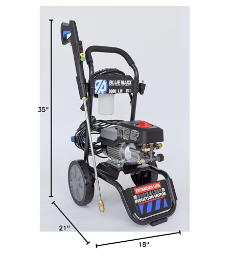AR Blue Clean MAXX3000-BNDLNC, Includes MAXX 3000 Electric Pressure Washer with 12' Quick Connect Extension Lance. 3000 PSI, 1.3 GPM, Easy Quick Connection Lance, Trigger Gun, 25' Hose, 61 lbs