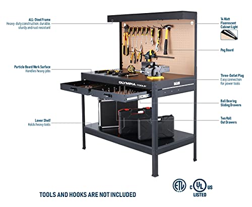 Olympia Tools Multipurpose Workbench With Power Outlets and Light, 410-014-0111 , Black