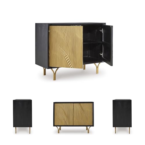 Signature Design by Ashley Tayner Contemporary Accent Cabinet with 2 Doors and 1 Shelf, Black & Metallic