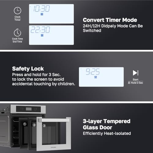 ThermoMate 24 Inch Electric Wall Oven, ETL Certified, 2.6 Cu.Ft. Convection Ovens with 12 Functions, 3D Heating, 3100W, Sensor Touch Control, Safety Lock, Stainless Steel