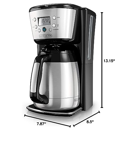 Black+Decker Thermal Coffee Maker, 12 Cup, Programmable, Digital Controls, Black And Silver, CM2036SC
