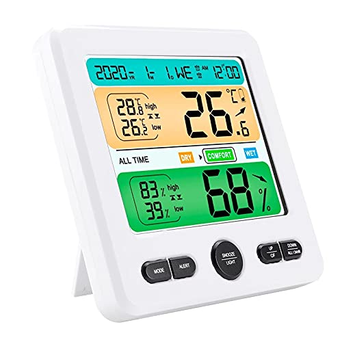 HIONJIN Digital Thermometer Hygrometer Weather Station Large LCD Indoor Flower All Time Temperature Humidity Monitor Alarm Clock(D)