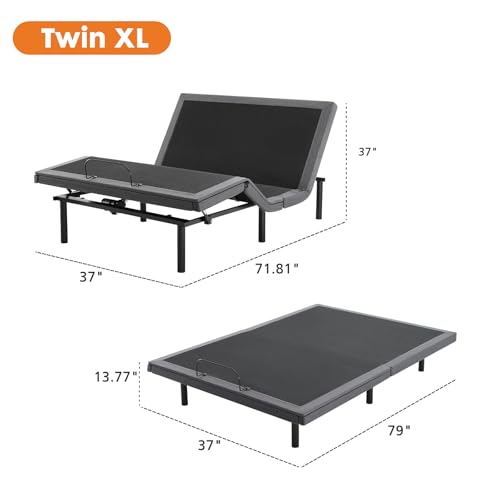 Sweetcrispy Adjustable Bed Frame Twin XL, Ergonomic Electric Bed Base with Wireless Remote and 2 USB Ports, Head and Foot Incline, Zero Gravity Bed, Anti-Snore, Easy Assembly