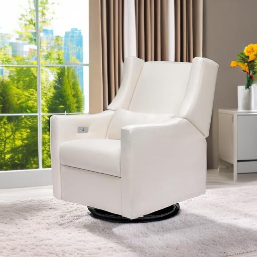 Babyletto Kiwi Glider Recliner Nursery Chair w/ USB Ports - GREENGUARD Gold Certified - Water & Stain Resistant Glider Rocking Chair - Electronic, 270° Swivel, Performance Cream Eco-Weave