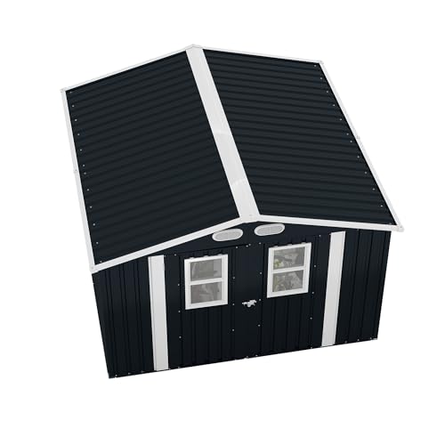 YOPTO 8x8 SF Outdoor Storage Shed,Metal Shed with Lockable Doors & 4 Daylight Windows,Garden Tool Shed w/Air Vents & Sloped Roof, Ideal for Backyard,Patio,Lawn,Dark Gray