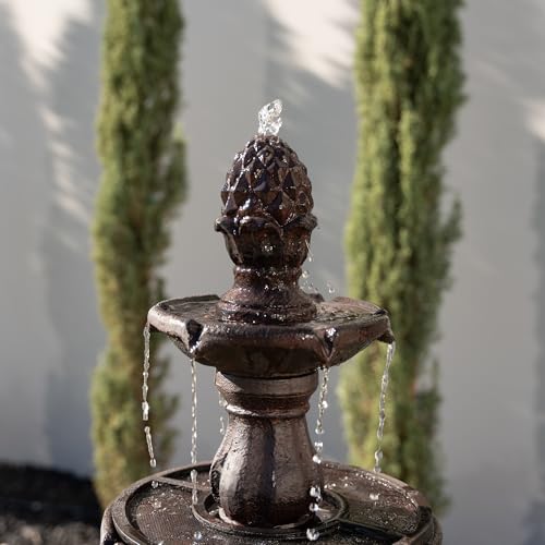 XBrand 3-Tier Freestanding Waterfall Fountain w/Pump & Pineapple Top, 51 Inch Tall, Brown, Large Outdoor Garden Fountain, Ideal for Garden, Porch, and Lawn