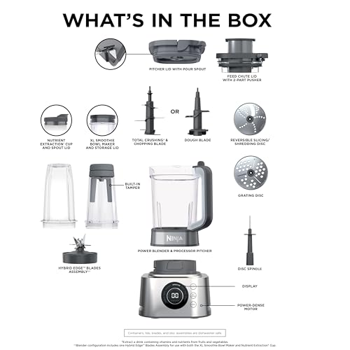 Ninja Blender & Food Processor Combo, Foodi Power Blender System for Smoothies, Bowls, Spreads & Shakes, 6 Functions, 72-oz Pitcher, To-Go Cups, Silver, SS401