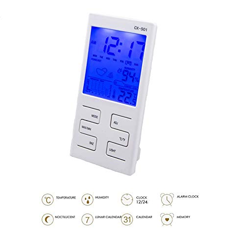 ZIYANZH Digital Thermometer Hygrometer LCD Backlight Multifunctional Indoor Temperature Humidity Meter Clock