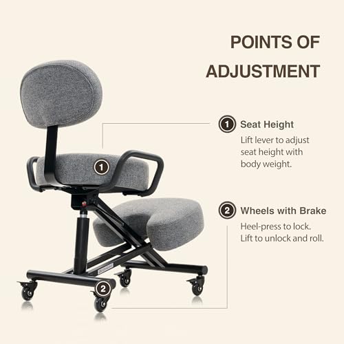 DR.LOMILOMI Ergonomic Kneeling Chair with Backrest, Improve Posture, Thick Cushions, Locking Wheels for Home & Office, AKONI 512B (Dim Grey)
