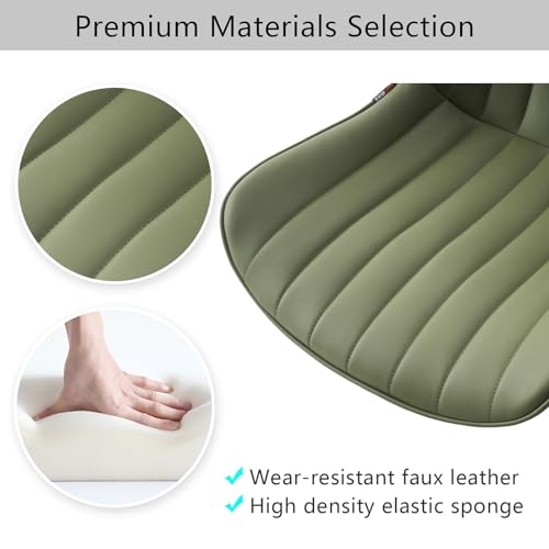 YOUNIKE Armless Home Office Desk Chair with Wheels Compact Comfy Vanity Chair with Adjustable Back Modern Small Leather Upholstered Rolling Swivel Cute Task Drafting Sewing Chair No Arms Olive Green