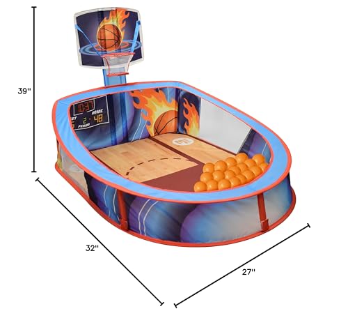Large Basketball Sport Pop Up Ball Tent with Basketball Hoop and 20 Soft Balls for Toddler Kids, Folds for Easy Storage