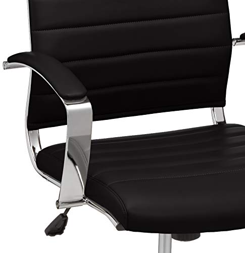 Amazon Basics High-Back Swivel Office Chair with Lumbar Support, Ergonomic Ribbed Faux Leather, Adjustable Height, 45.25" x 24.75" x 23.25", Black