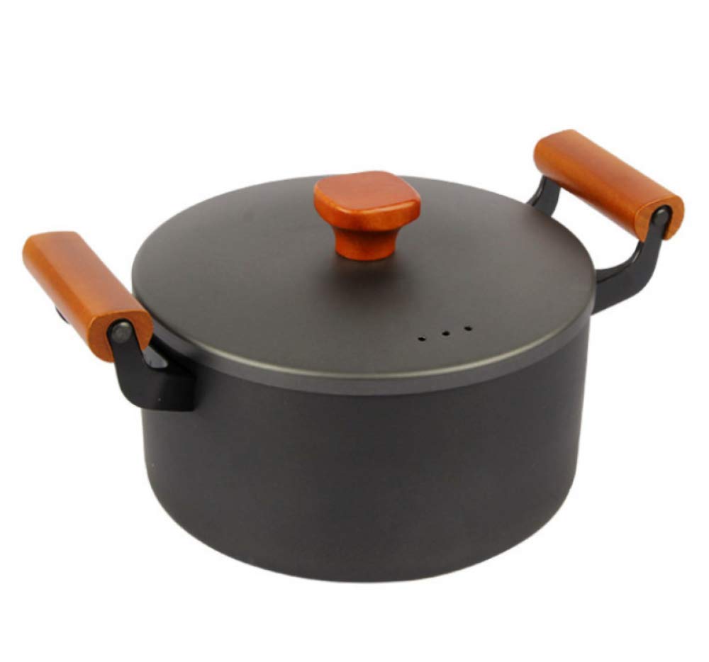ELUKHT Non-Stick Cast Iron Cookware Set - Round Frying Pan, Wok, Stew Pot with Wooden Handle - Ideal for Household Cooking - 3-Piece (C)
