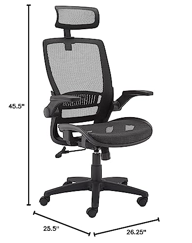 Amazon Basics Ergonomic High-Back Office Chair, Breathable Mesh, 360° Swivel, Easy to Assemble, Comfortable Flip-Up Armrests, 25.5"D x 26.25"W x 49.25"H, Black