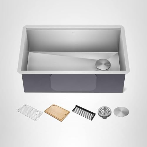 KRAUS Kore Workstation 30-inch Undermount 16 Gauge Stainless Steel Kitchen Sink, Single Bowl Kitchen Sink with Accessories, KWU110-30