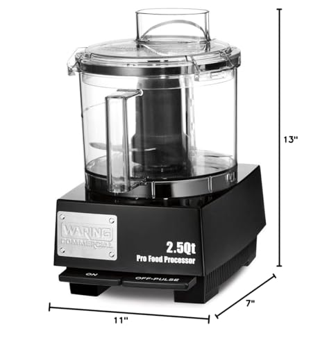 Waring Commercial WFP11SW 2.5 Quart Food Processor, 3/4 HP Motor, Low Profile Design, Patented LiquiLock Seal Bowl System, Includes Whipping Disc and a Standard S blade for Chopping, Pureeing, and Emulsyfying, 120V, 5-15 Phase Plug