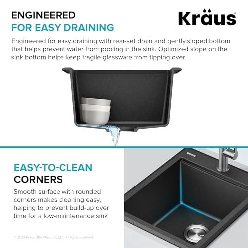 KRAUS Bellucci 18-inch Granite Workstation Drop In Top Mount Single Bowl Kitchen Sink in Metallic Black with Accessories, KGTW12-18MBL