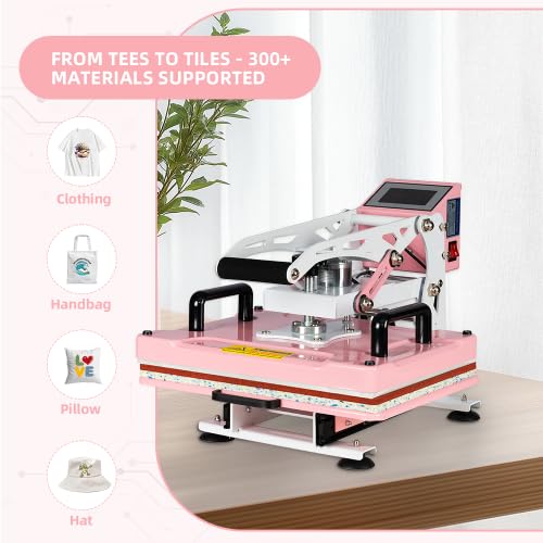12"X15" Semi-Automatic Heat Press Machine with Auto Open & Slide-Out Base - 1000w Clamshell Press with Digital Controls for HTV, Sublimation