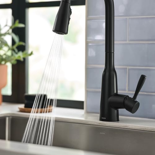 Moen Orivesi Matte Black One-Handle High Arc Pulldown Kitchen Faucet with Power Boost, 87891BL