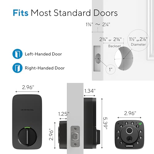 ULTRALOQ 2026 Upgrade Bolt Fingerprint Smart Lock in Black, Biometric Deadbolt with Built-in WiFi, Keyless Entry Door Lock, App Remote Control, 10 Months Battery, IP65 Waterproof, BHMA Grade AAA