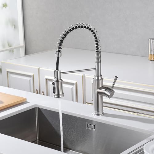 Sumerain Pull-Out Spring Sprayer Kitchen Sink Faucet with 360° Rotating Spout and Single Level Handle, Brushed Nickel