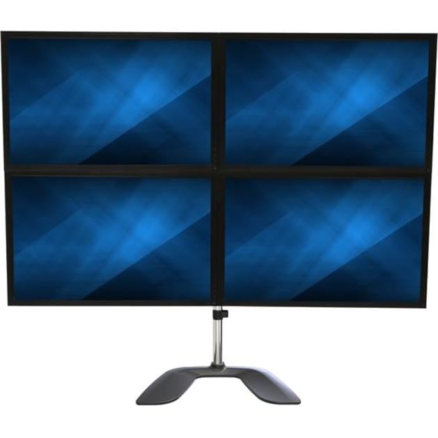 StarTech.com Desktop Quad Monitor Stand - Ergonomic VESA 4 Monitor Arm (2x2) up to 32" (17.6lb/8kg) - Free Standing Articulating Universal Pole Mount - Height Adjustable/Tilt/Swivel/Rotate (ARMQUADSS)