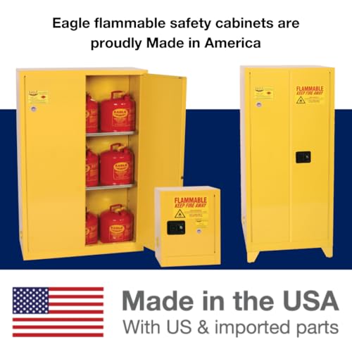 Eagle American Made 30 Gallon F﻿lammable Liquid Storage Cabinet, Manual-Close Fireproof Cabinet for Schools, Garages, Manufacturing Facilities, 43" x 18" x 44", 1932X