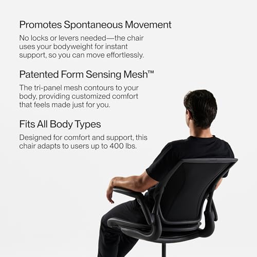 Humanscale World LM Black Catena Mesh Ergonomic Office Chair for Desk with Black Mesh Seat, Adjustable Simple Desk Chair, Black Frame