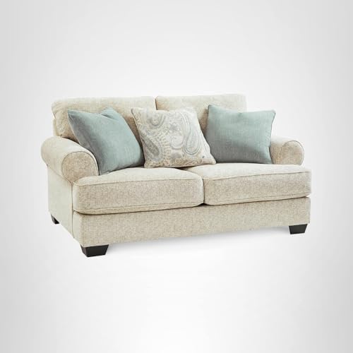 Signature Design by Ashley Monaghan Vintage Loveseat with Accent Pillows, Reversible Cushions and Rolled Arms, Beige