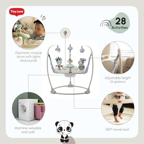 Tiny Love 4-in-1 Jump & Play Stationary Activity Center, Baby Jumper with Lights & Music, Developmental Toys, 360 Swivel Seat, Baby Activity Entertainer for 6 Months+, Black and White