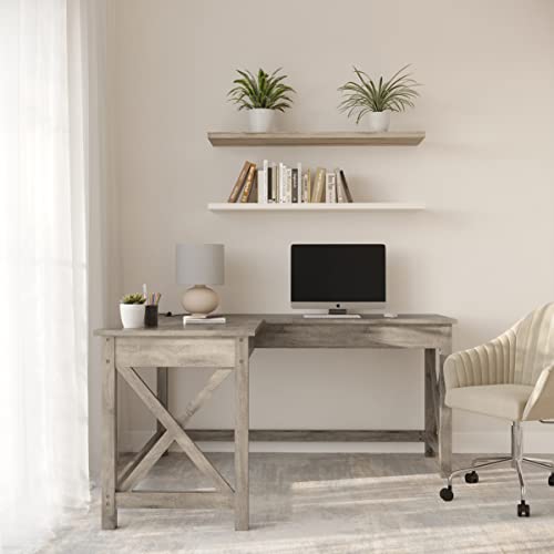 Lavish Home Computer Desk - L-Shaped Desk with X-Pattern Legs - for Office, Computer, or Craft Table - Desks for Home Office (Light Gray Wood Finish)