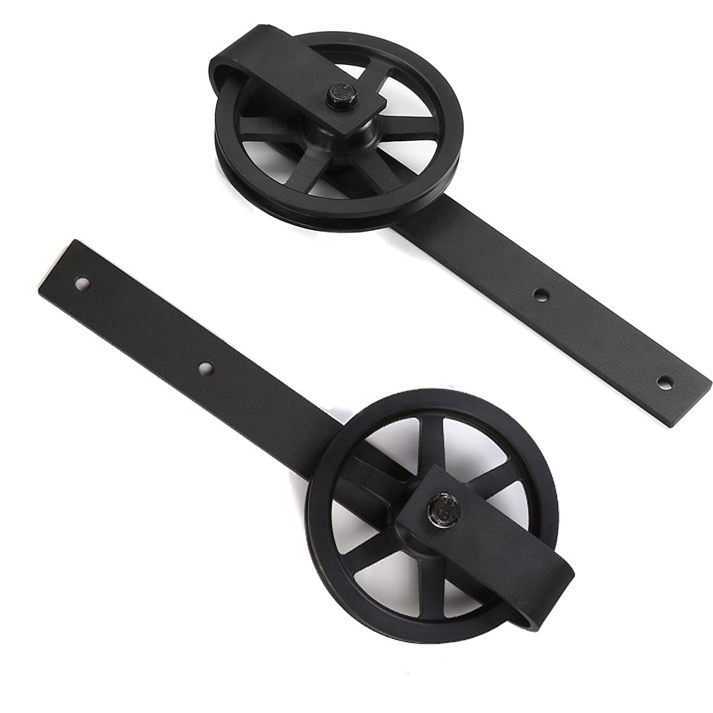 CCJH 20ft Heavy Duty Sturdy Sliding Barn Door Hardware Kit -Smoothly and Quietly -Fit 120 inch Door Panel (Big Spoke Wheel Hanger J Style)