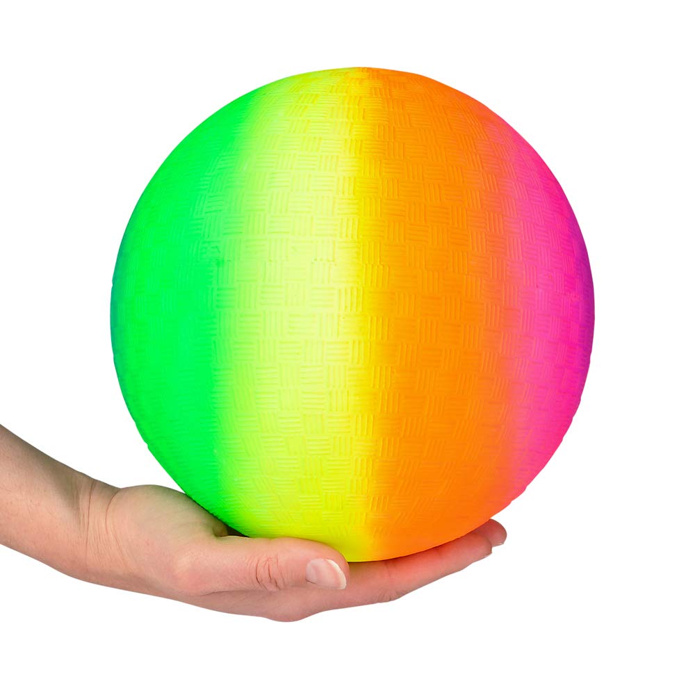 PlayBolt Rainbow Playground Balls - 8.5 Inch (Pack of 4) Rubber Bouncy Colorful Inflatable Balls for Kids and Adults, Indoor & Outdoor Games, Kickball, Dodgeball, Four Square, Dodge, Recess, Handball