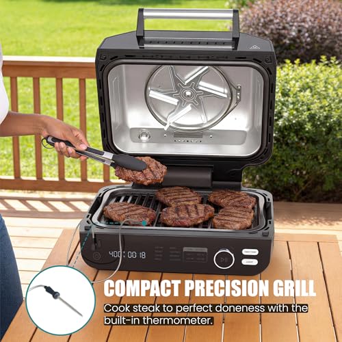 OLIXIS Electric Grill Outdoor/Indoor, 8-in-1 Multifunctional Large Electric BBQ Grill for Air Fry, Bake, Roast, Steak, Broil and Dehydrate, Safe Non-Stick Coating, Fry Basket Included