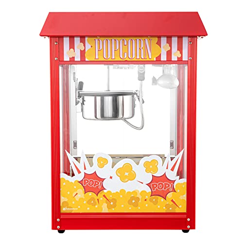 Restaurantware Hi Tek 8 Ounce Commercial Popcorn Popper Machine 1 Electric Popcorn Maker Machine - Popcorn Cart Sold Separately 3-Switch Operation Red Stainless Steel Popcorn Machine 120V