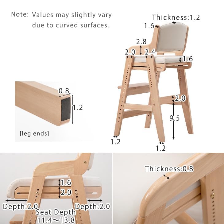 タンスのゲン TANSU NO GEN Japanese Wooden Chair, Height Adjustment for Babies and Toddlers Aged 4-12, up to 99.2 lbs, Designed in Japan, Slide The seat, Beige,4960040102(113277)