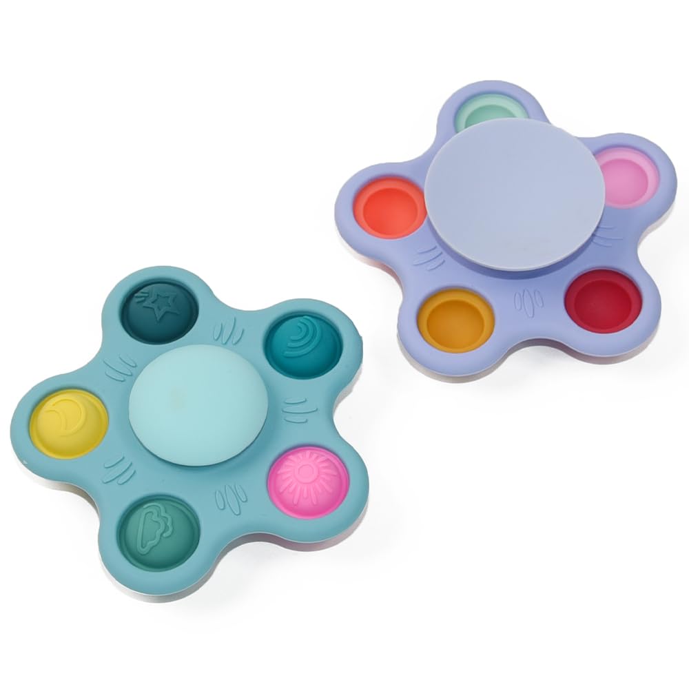 Silicone Suction Cup Spinner Toy for Babies&Toddlers – Food-Grade Safe & Fun Sensory Toy for Teething & Play – Perfect Baby Bath, High Chair & Travel Toy, Ideal Baby Gift (Sky Style)