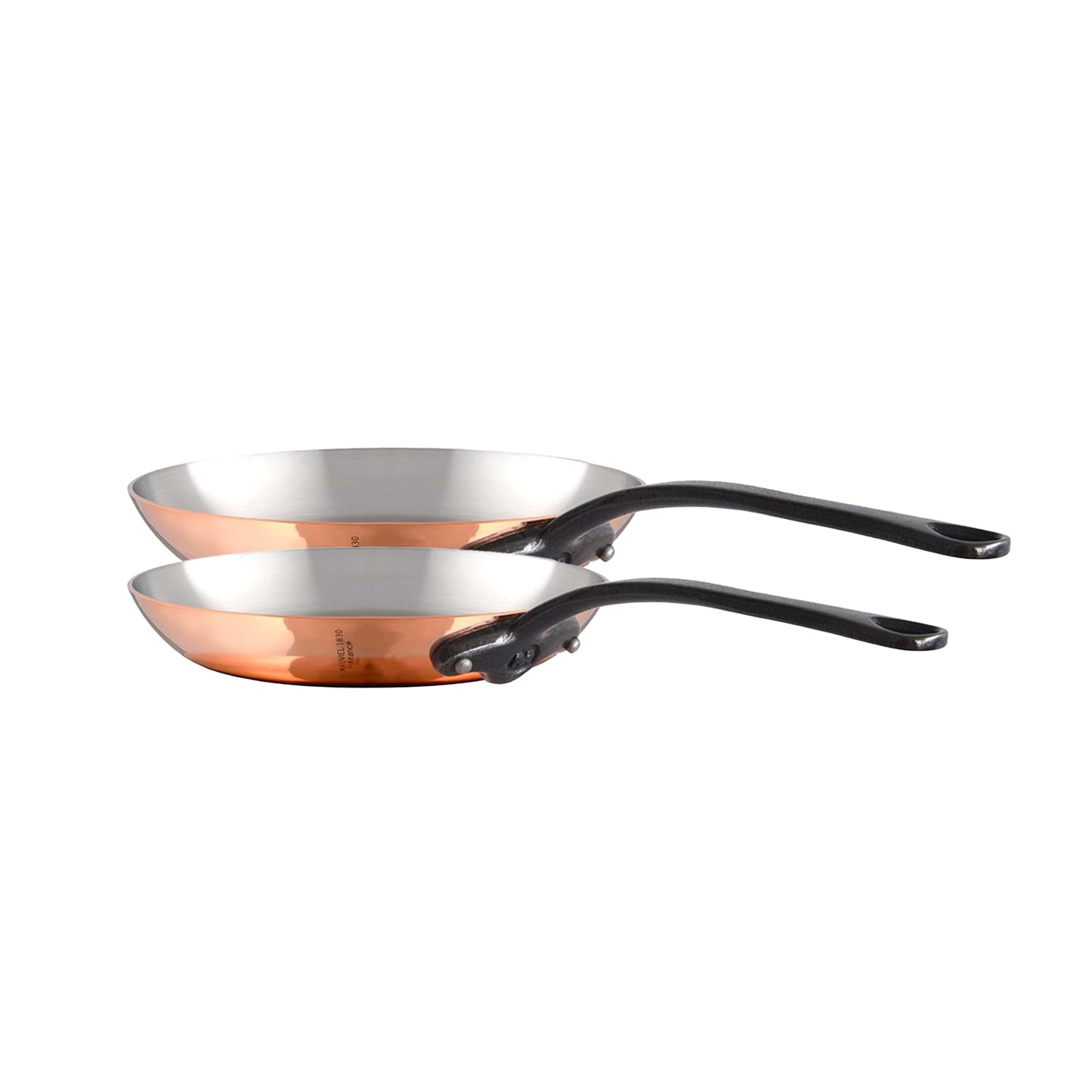 Mauviel M'Heritage 150 CI 1.5mm Polished Copper & Stainless Steel 2-Piece Frying Pan Set, And Cast Iron Handles, Made in France