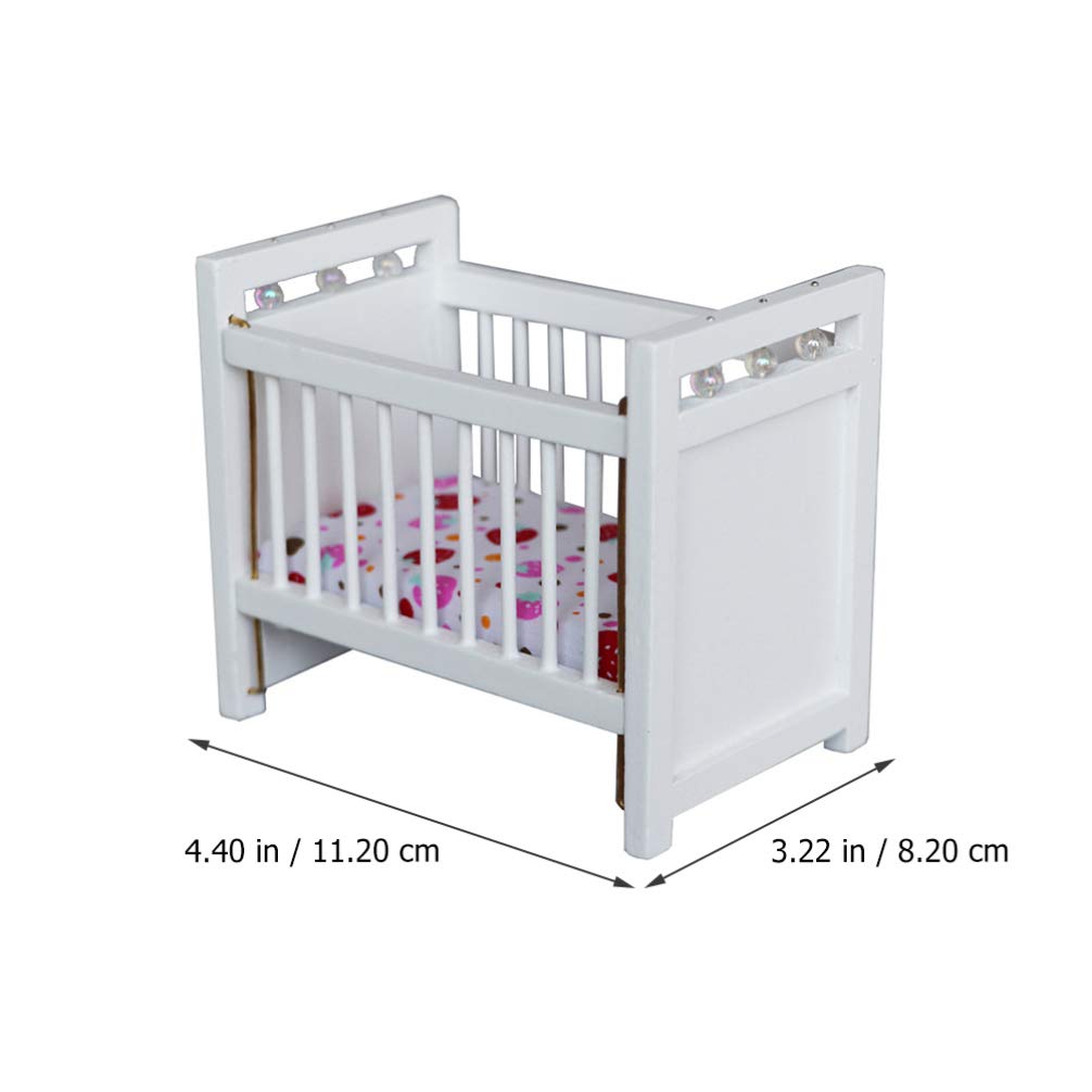 1:12 Scale Dollhouse Mini Crib: Wooden Baby Doll Crib for Dollhouse - Adorable Doll House Accessories and Furniture - Mini Baby Bed Cradle for Miniature Furniture 1 12 Scale 4.40 * 3.93 inches