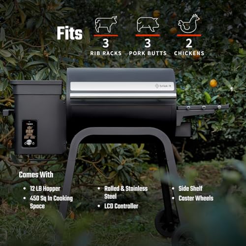 Brisk It Zelos-450 Electric Wood Pellet Smoker Grill – A.I. Smart BBQ Grill with WiFi, 450 sq.in Cooking Area,7-in-1 Outdoor Grill & Smoker, PID Controller (Up to 500°F), Meat Probe, Waterproof Cover