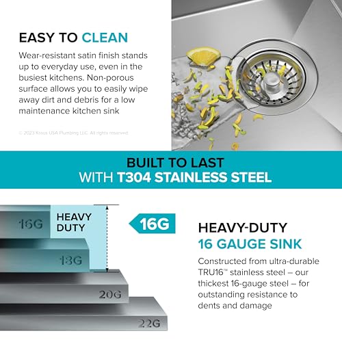 KRAUS Kore 33-Inch Undermount Workstation 16 Gauge Double Bowl Stainless Steel Kitchen Sink with Accessories, KWU112-33