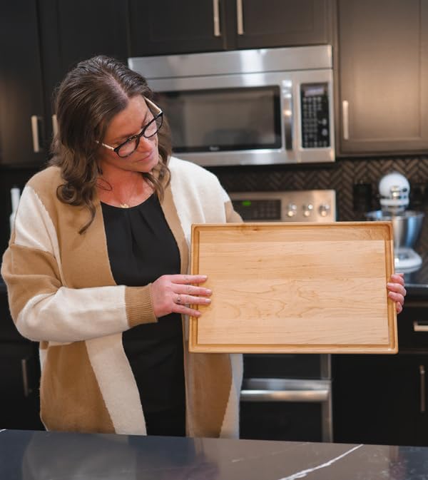 Cutting Board Made in USA - NO GLUE - SINGLE SLAB - Maple Wood Butcher Block by Virginia Boys Kitchens - 100% real hardwood 17" x 11" x 1.5" Thick Wood (Maple Wood, 17" x 11" x 1.5")
