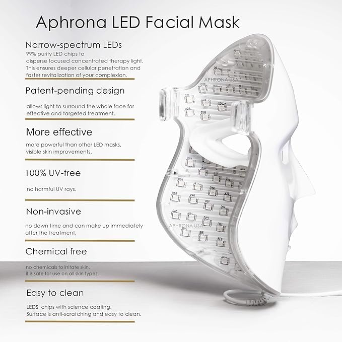 Aphrona® | FDA cleared Moonlight LED Facial Mask Skin Care Mask, LED Light Therapy Red Blue light for Acne Removal Wrinkle Reduction