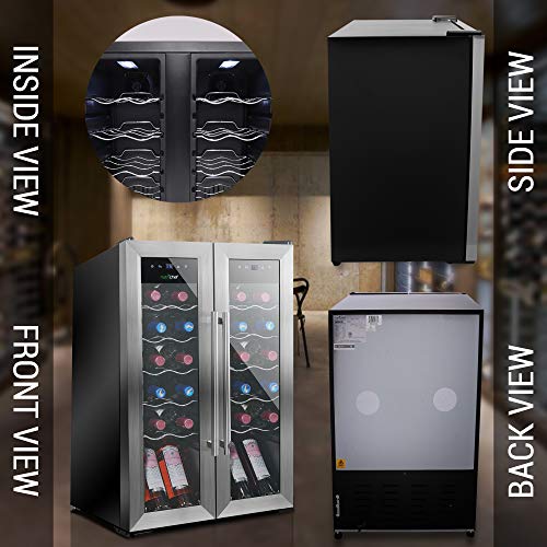 NutriChef 24-Bottle Wine Fridge – Dual Zone Cooler for Red & White Wines, 41°F–64°F Temp Control, Ultra-Quiet, Fits Home, Office, or Kitchen Counters – 31x19x20 in.