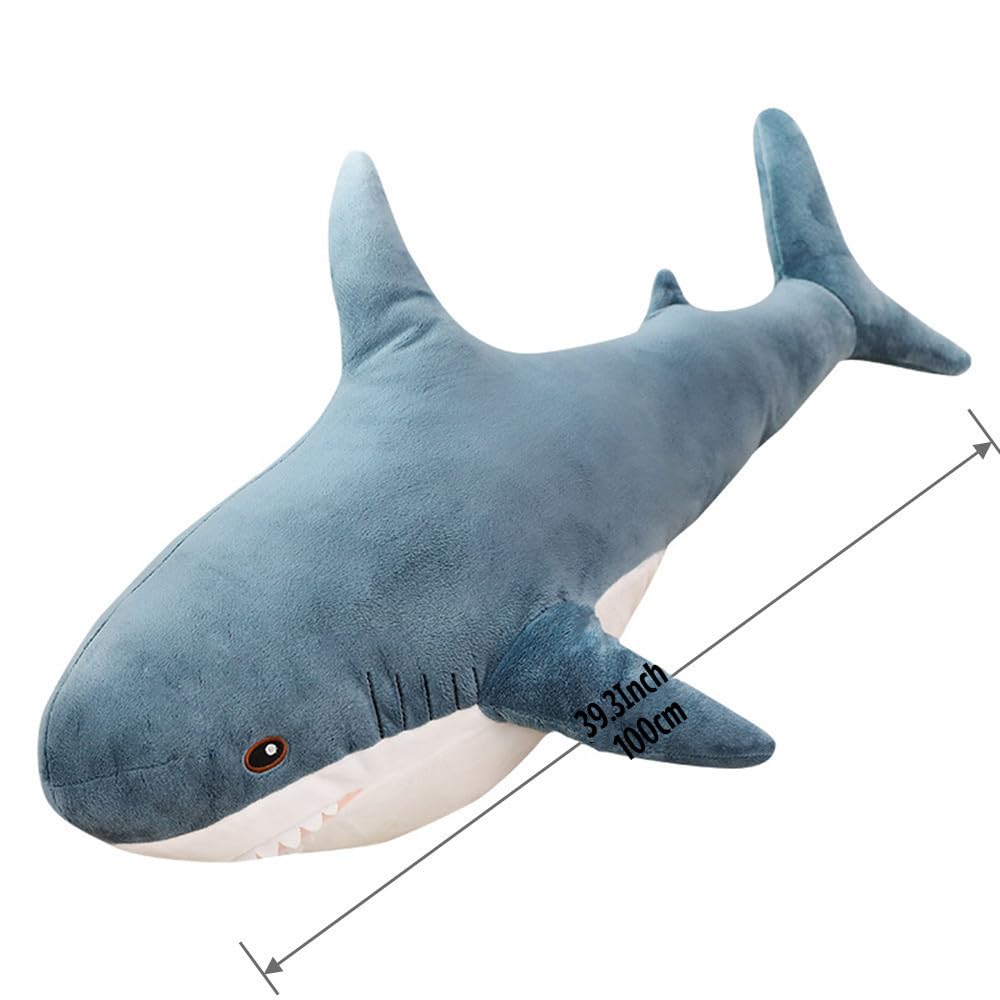 XIYUAN 39.3-Inch SharkPlush Toy Giant SharkStuffed Animal Soft SharkPillow Cushion Shark Plush Pillow Chubby Stuffed Shark Toy Bedtime Gift Throw Pillow for Home Room Décor Kids